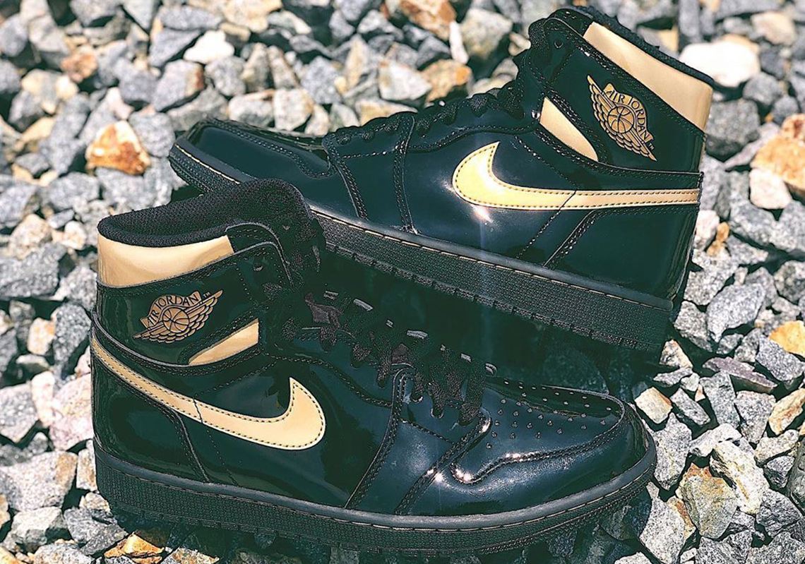 gold and black patent leather 1s