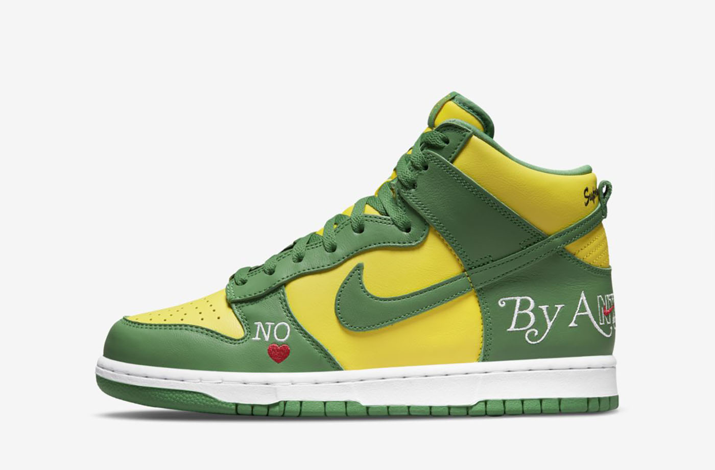 Supreme x Nike SB Dunk High By Any Means Yellow/Green Release