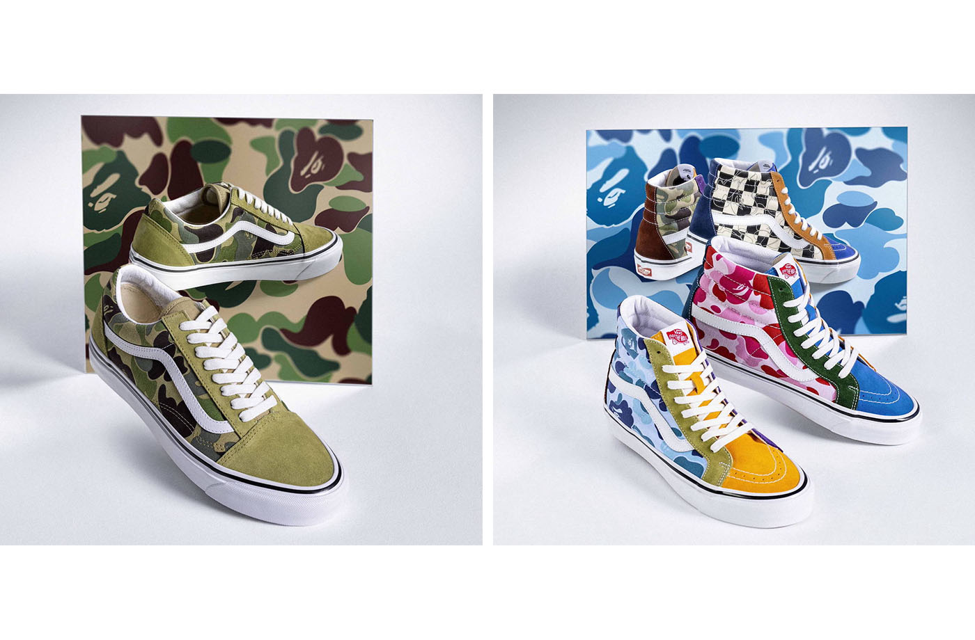 The BAPE x Vans Sk8 Hi Old Skool Camo Collection Drops Soon SoleSavy News