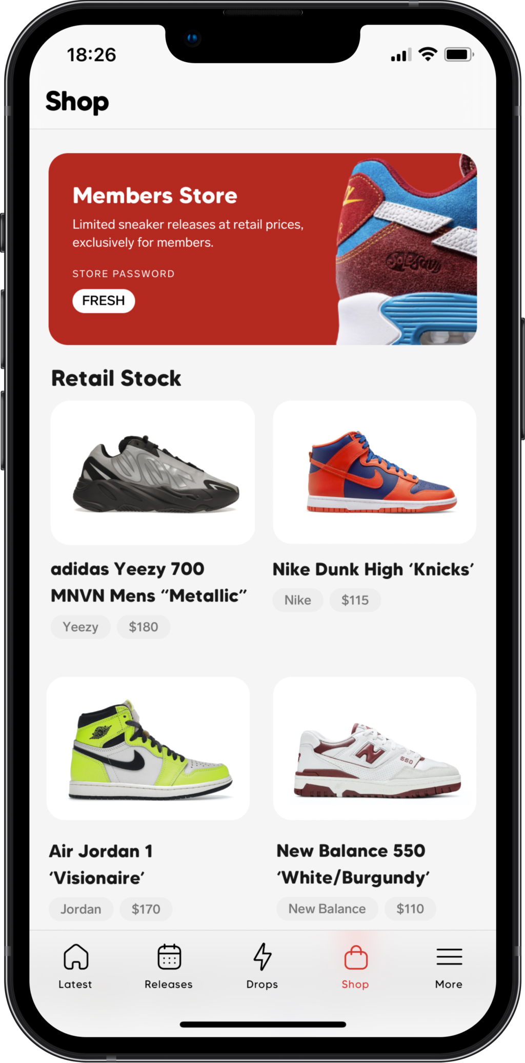 DROPS app screenshot - Retail stock