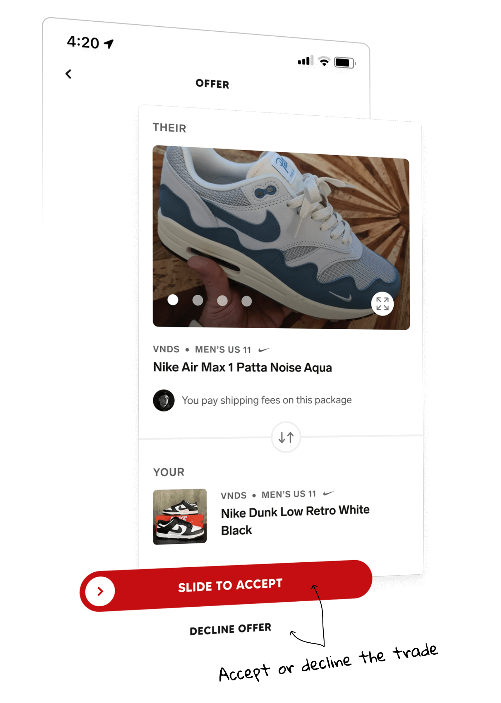 COLLECT App UI - Accepting a Trade