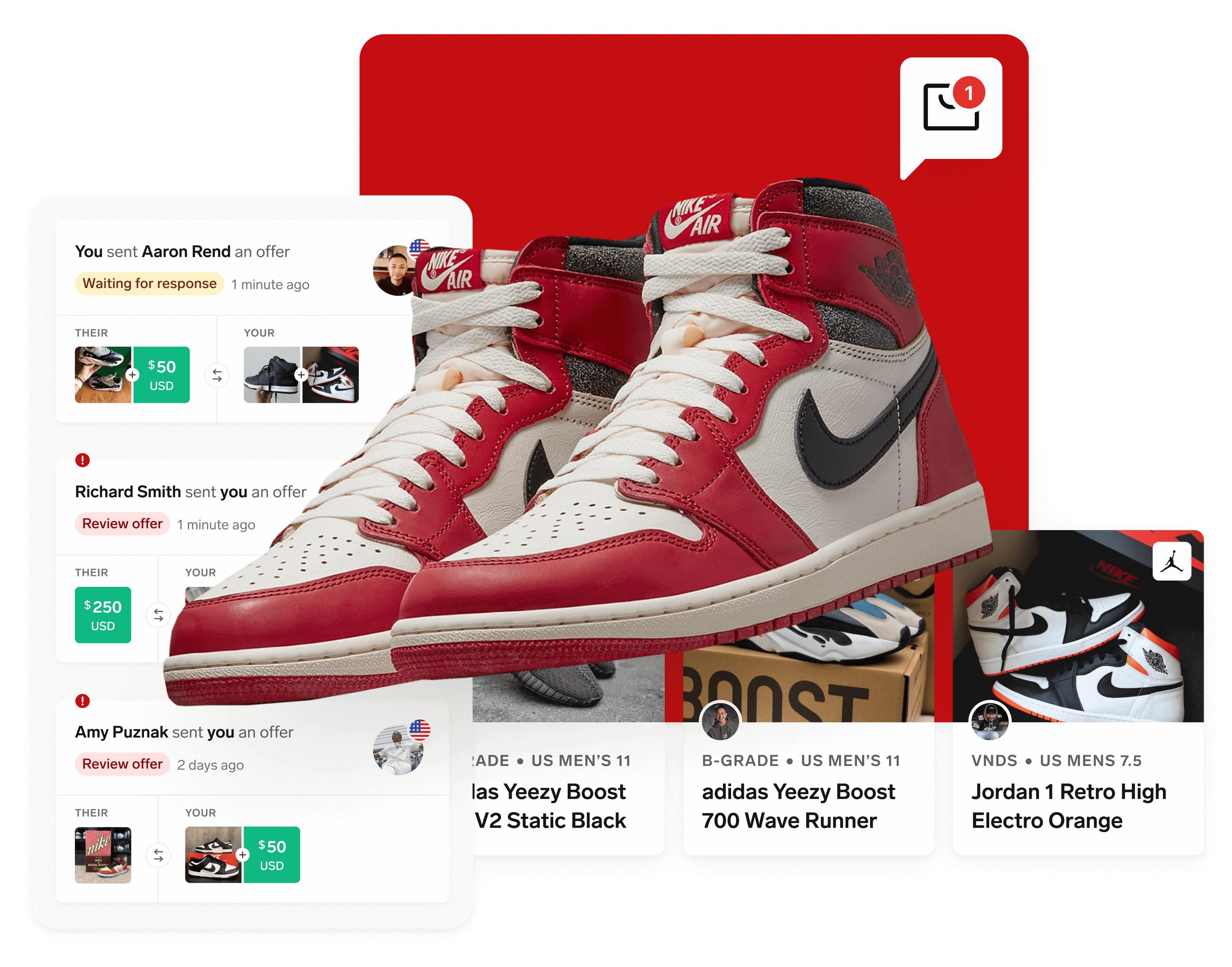 COLLECT app graphic showing Jordan 1 Chicago Lost & Found sneakers and various app screenshots